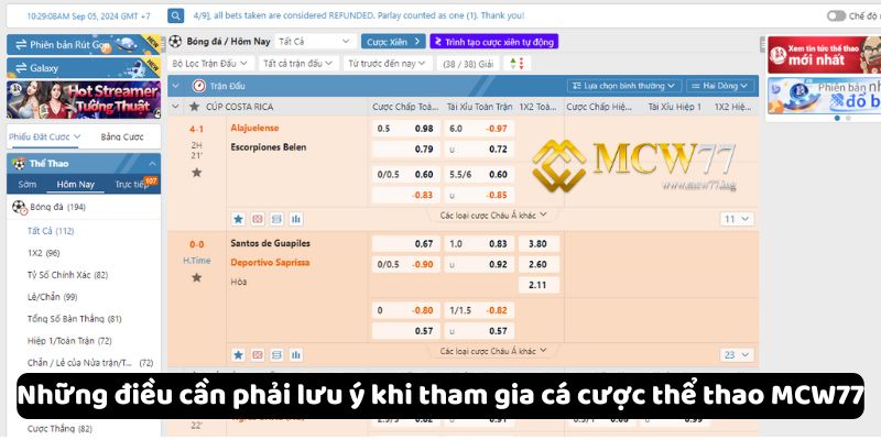 Những điều cần phải lưu ý khi tham gia cá cược thể thao MCW77